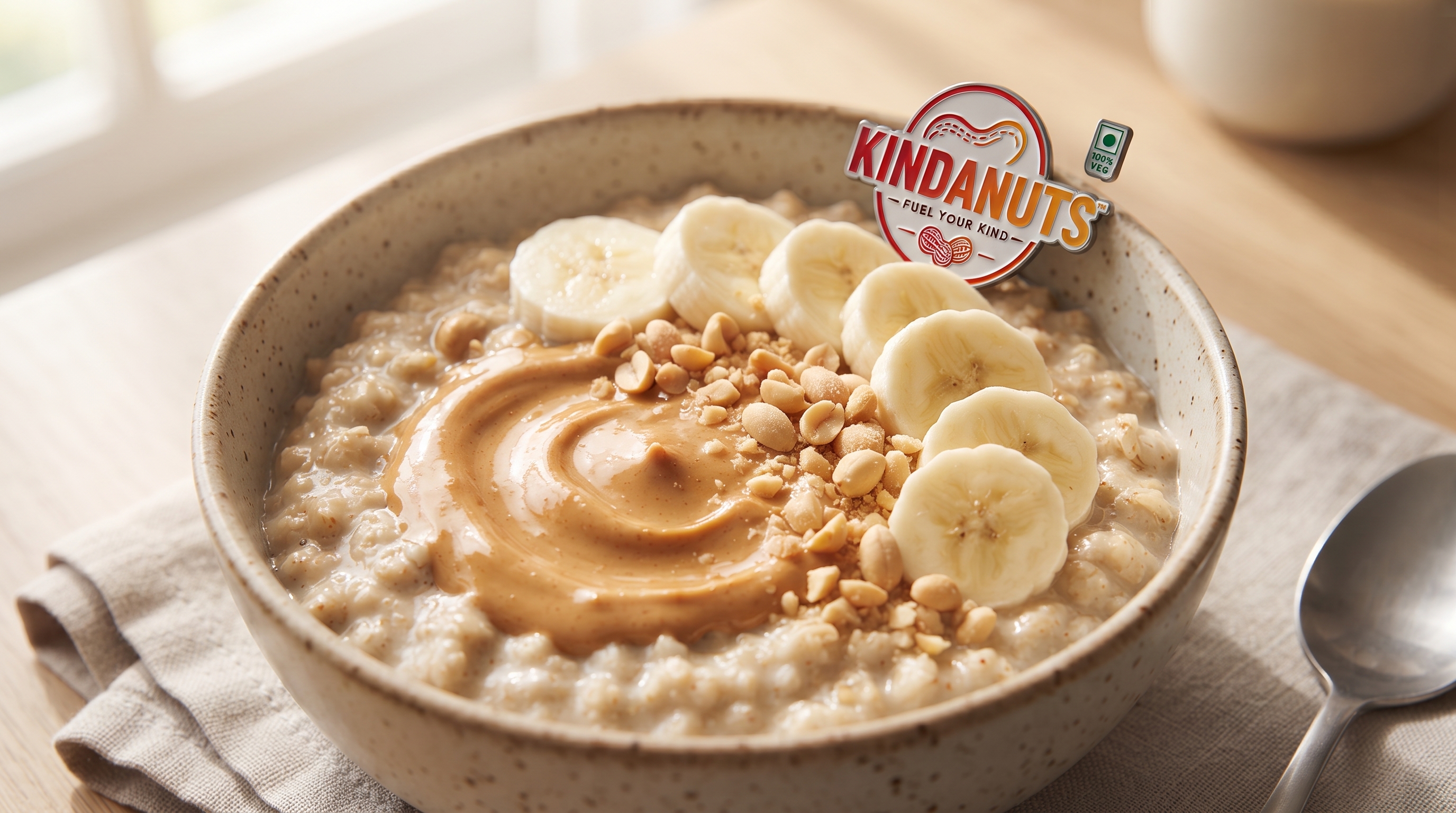 Peanut butter breakfast with oats and banana