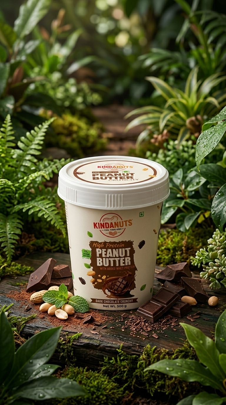 Kindanuts peanut butter jar with chocolate splash
