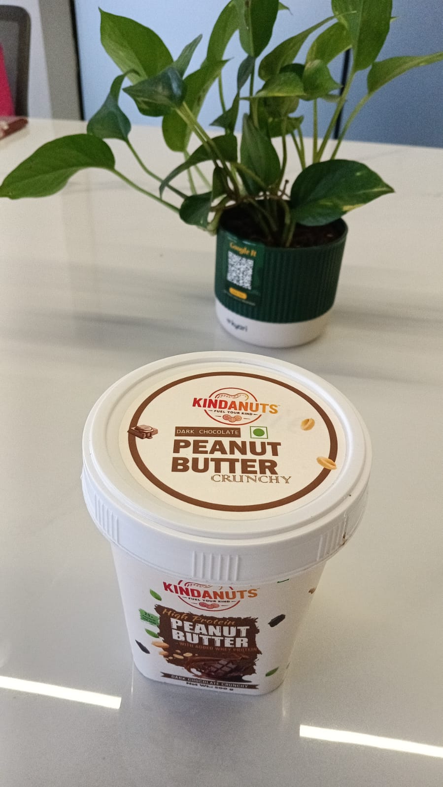 Large Kindanuts peanut butter jar with chocolate splash